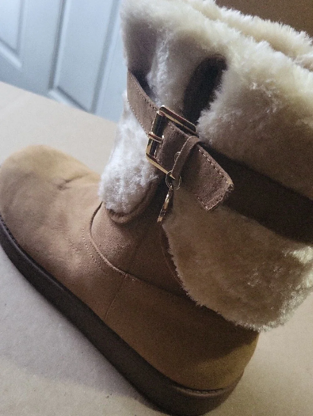 Women's Tan Faux-Shearling Mid-Calf Winter Boots